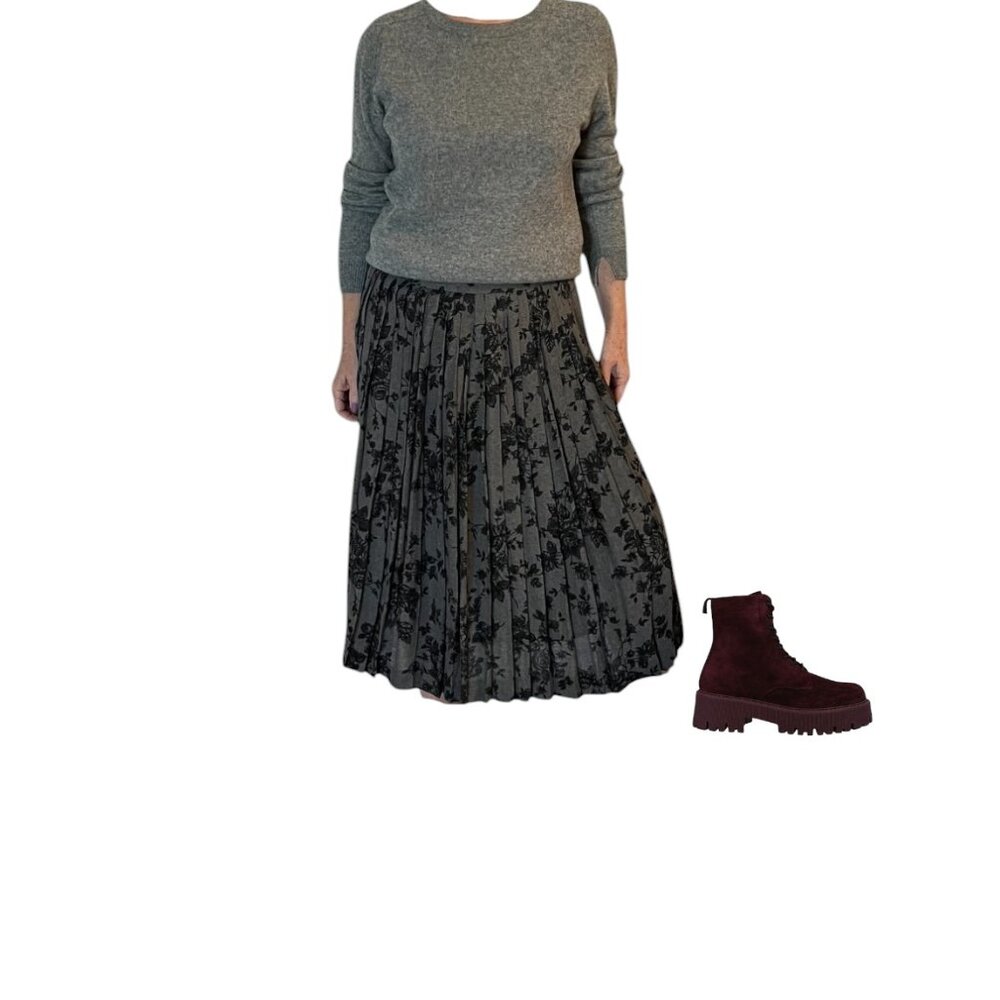 Josephine Chaus pleated skirt floral print lined midi size 4